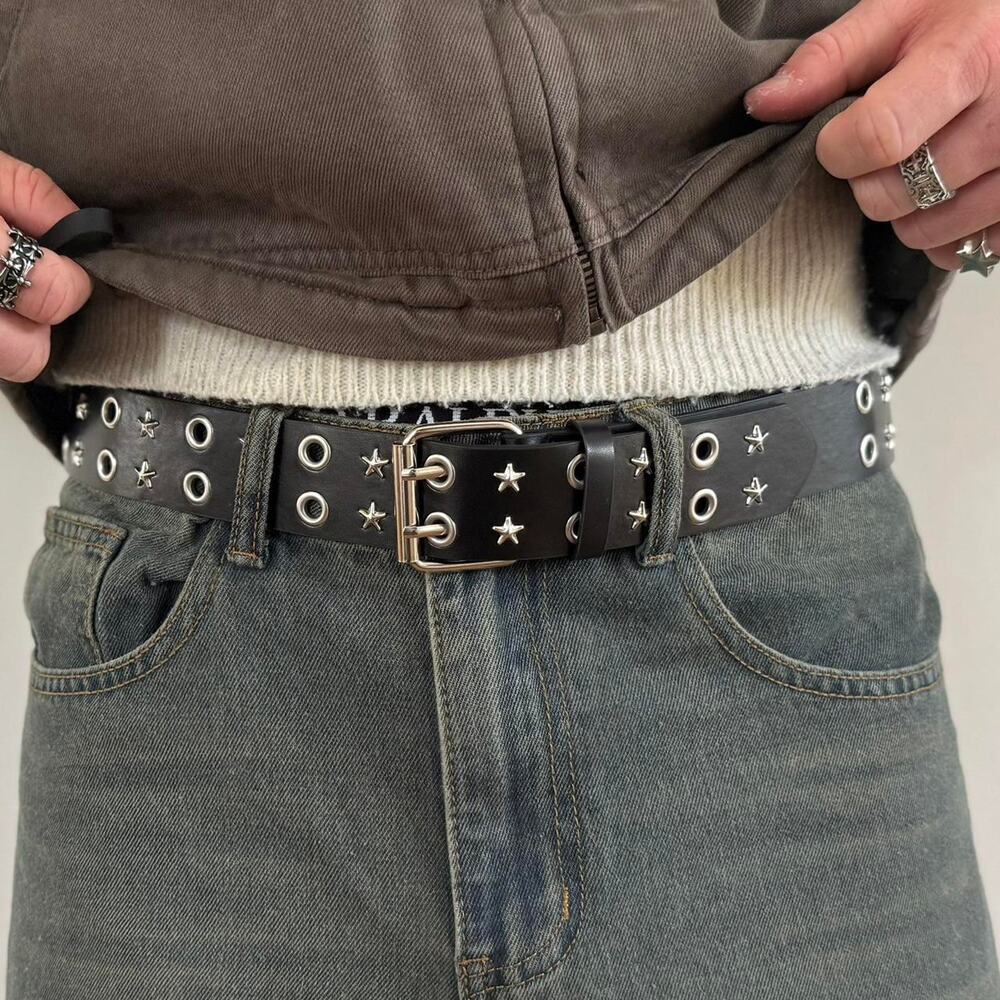 Vintage Black Studded Star Belt – Western Cowboy Boho Style, Unisex, Brand New